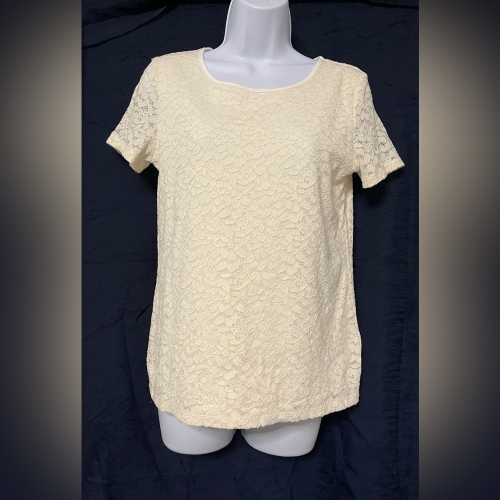 Calvin Klein Women’s Short Sleeve Off White Floral Blouse Size X-Small